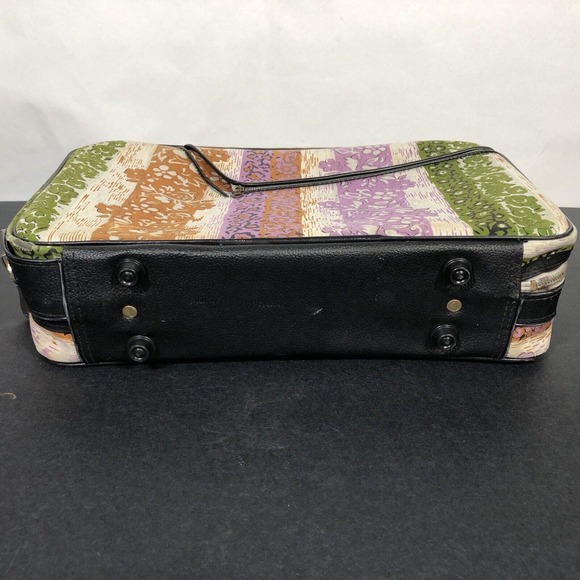 Small Travel Bag Suitcase 1970s Floral Striped Tropical Stripes Zipper Pocket - Picture 7 of 16